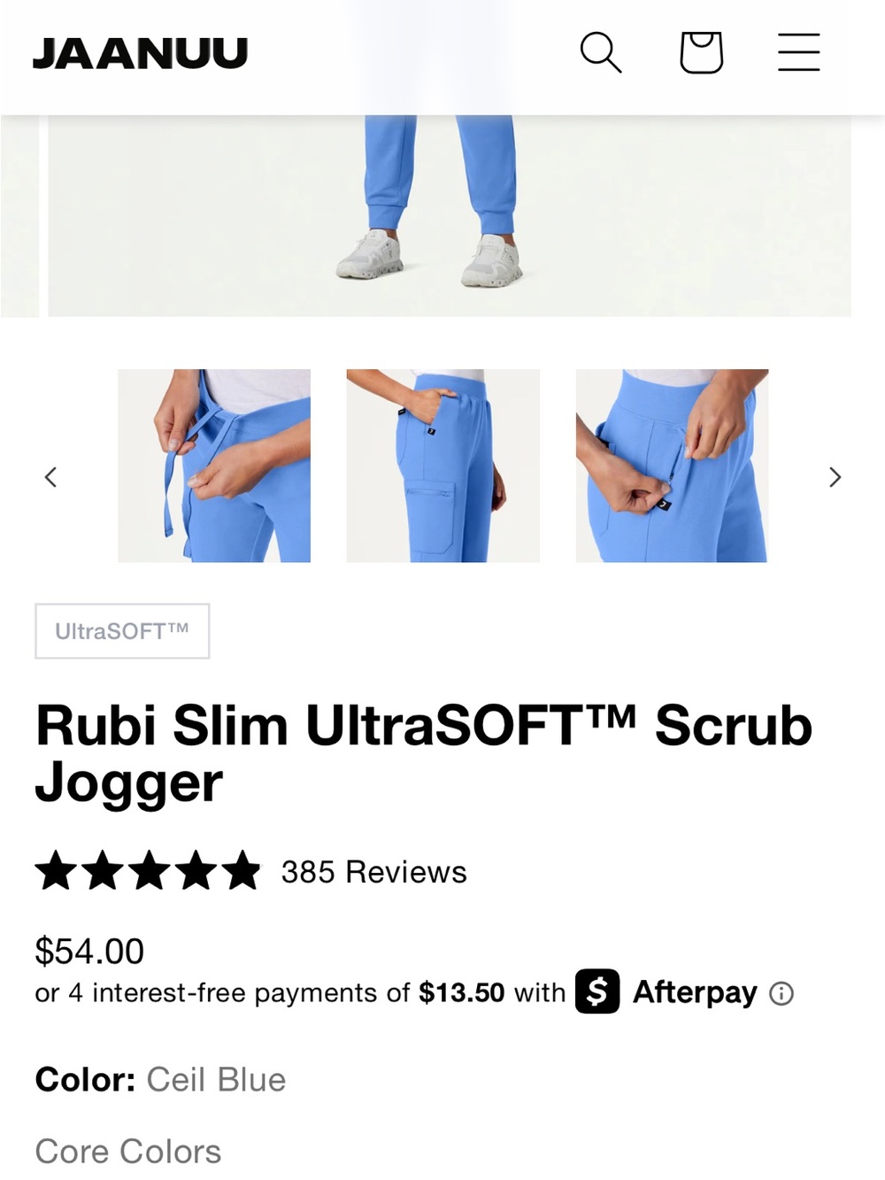 SET OF 2 - Large Tall - Jaanuu Ceil Blue Rubi Slim UltraSOFT™ Scrub Joggers